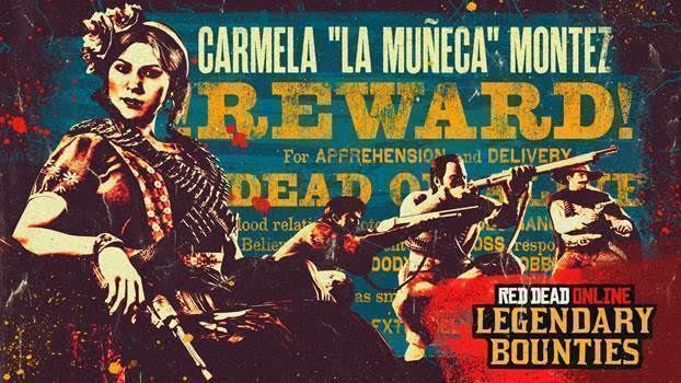 Nuevo en Red Dead Online: fugitivo legendario Carmela Montez, bonificaciones y recompensas de cazarrecompensas, bonificaciones del pase de forajido número 